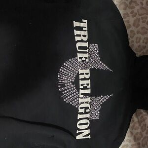 True Religion Black Hoodie with Rhinestone Logo